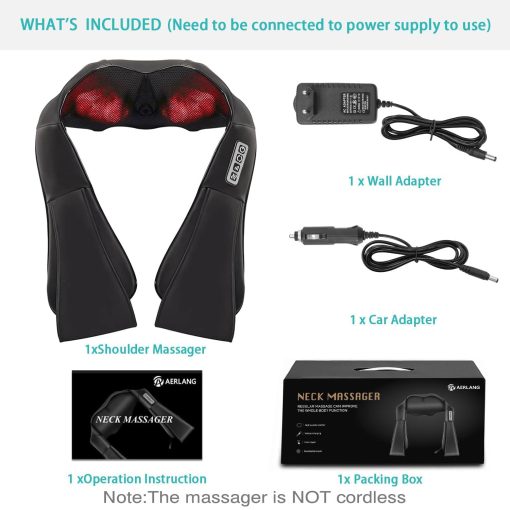 AERLANG Shiatsu Back and Neck Massager, Back Massager Deep Tissue Kneading Neck and Shoulder Massage with Heat, Electric Massage Pillow Fathers Day Gift Ideas from Daughter Son(NOT Cordless) - Image 4