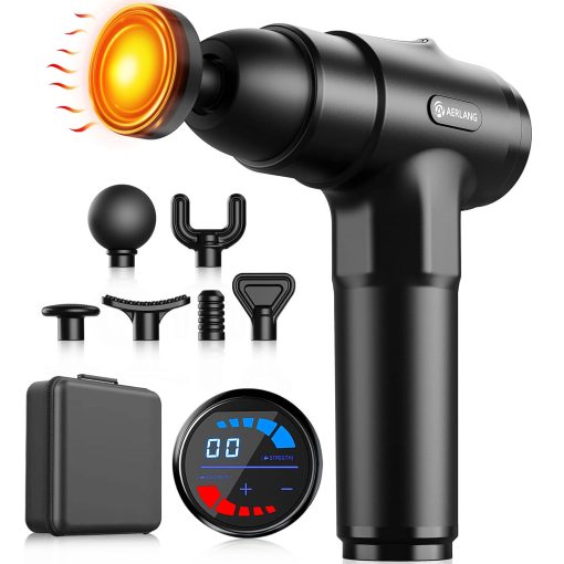 AERLANG Massage Gun with Heat Deep Tissue Back Massager Neck Massager for Pain Relief,Muscle Percussion Massage Gun, Birthday Gifts for Men Women Dad him Handheld Message Gun with 7Heads&Silent