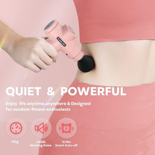 AERLANG Mini Massage Gun-Pink，Muscle Deep Tissue Massager Gun, Handheld Percussion Massager, Portable Quiet Massage Gun with Carry Case for Home Office Gym Motehr Day Gifts for Women Men Her - Image 7