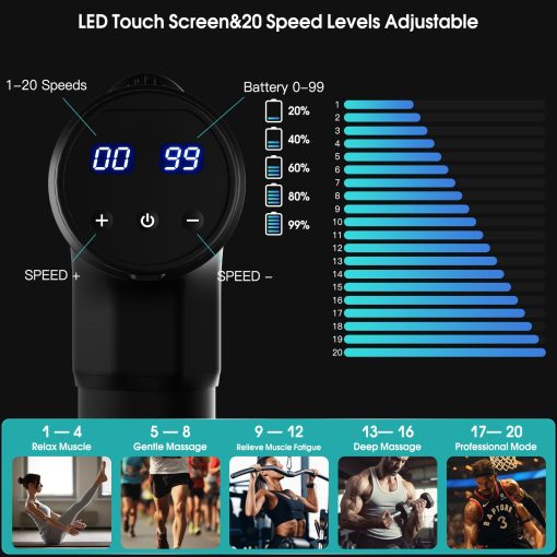 AERLANG Massage Gun, Deep Tissue Muscle Back Massage for Athletes Pain Relief, Percussion Massager with 6 Massages Heads & 20 Speed Fathers Birthday Day Gifts from Daughter Portable Back Massager Gun - Image 6