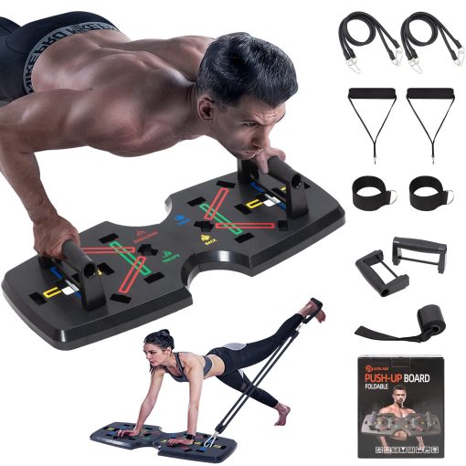 AERLANG Push Up Board – Upgraded Multi-Functional Push Up Bar with Resistance Bands, Foldable Comprehensive Easy to Use Push up Handle Portable Professional Push Up Strength Training Equipment for Men