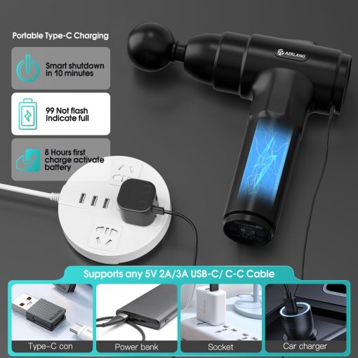 AERLANG Massage Gun, Deep Tissue Muscle Back Massage for Athletes Pain Relief, Percussion Massager with 6 Massages Heads & 20 Speed Fathers Birthday Day Gifts from Daughter Portable Back Massager Gun - Image 3